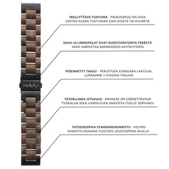 Havu Watches Puinen ranneke, pähkinäpuu (18mm, 20mm, 22mm)
