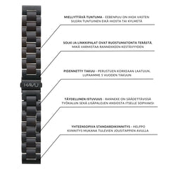 Havu Watches Puinen ranneke, eebenpuu (18mm, 20mm, 22mm)